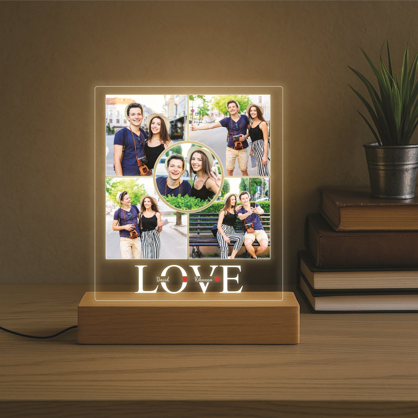 Love Collage Lamp with 5 Pictures and Couple Name