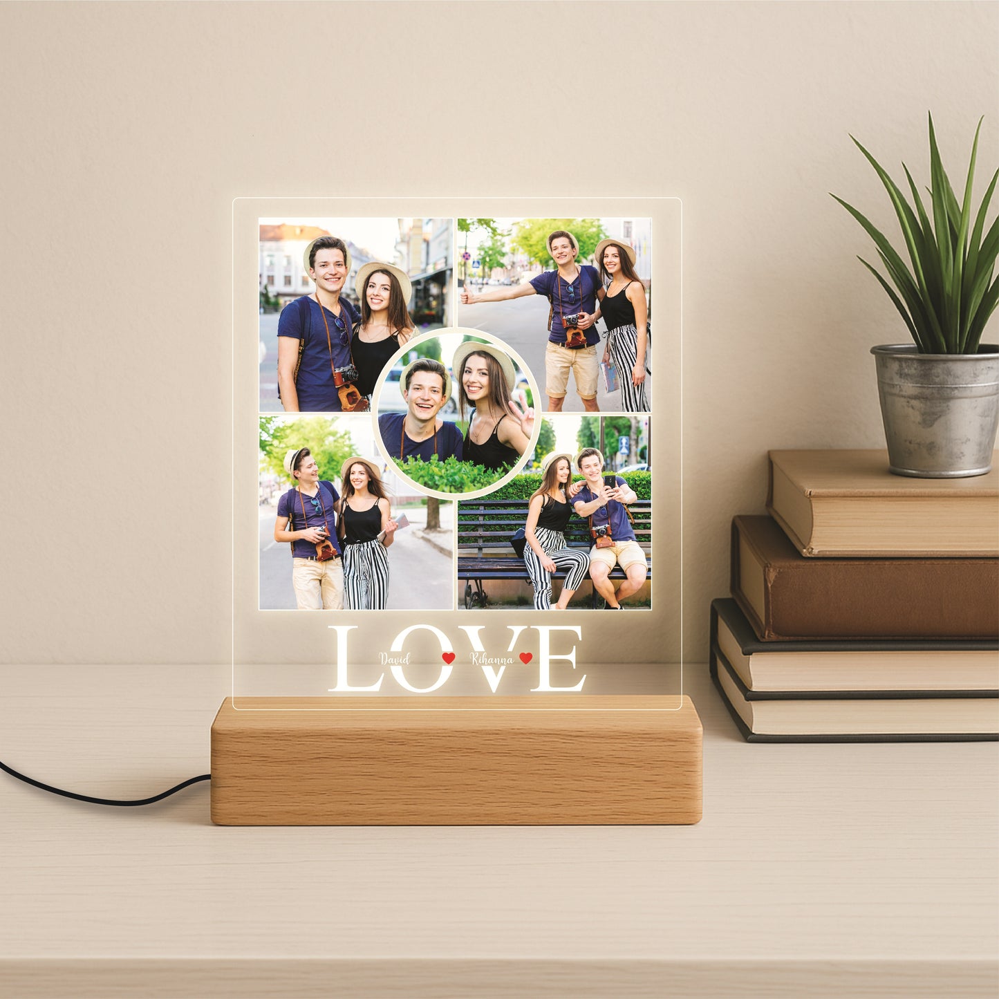 Love Collage Lamp with 5 Pictures and Couple Name