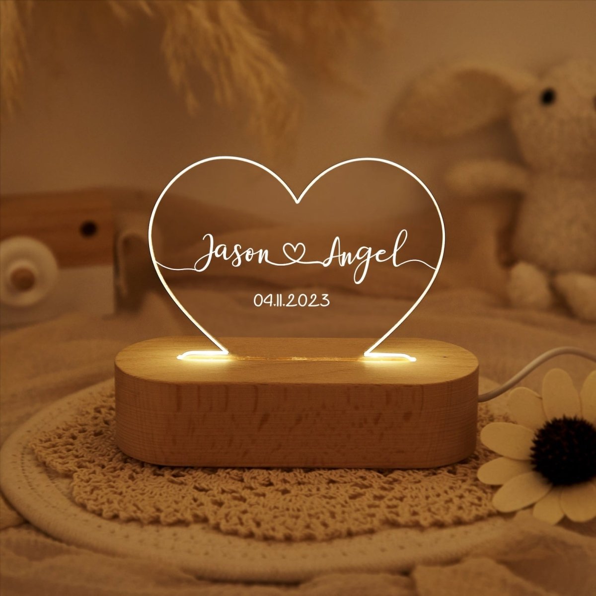 Custom Name Night Light with dates - The MB Prints Custom Name Night Light with dates