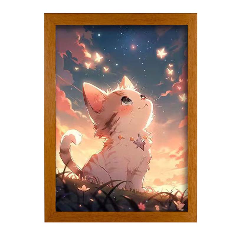 Stargazing Cat Light Painting Artwork 4D Lamp