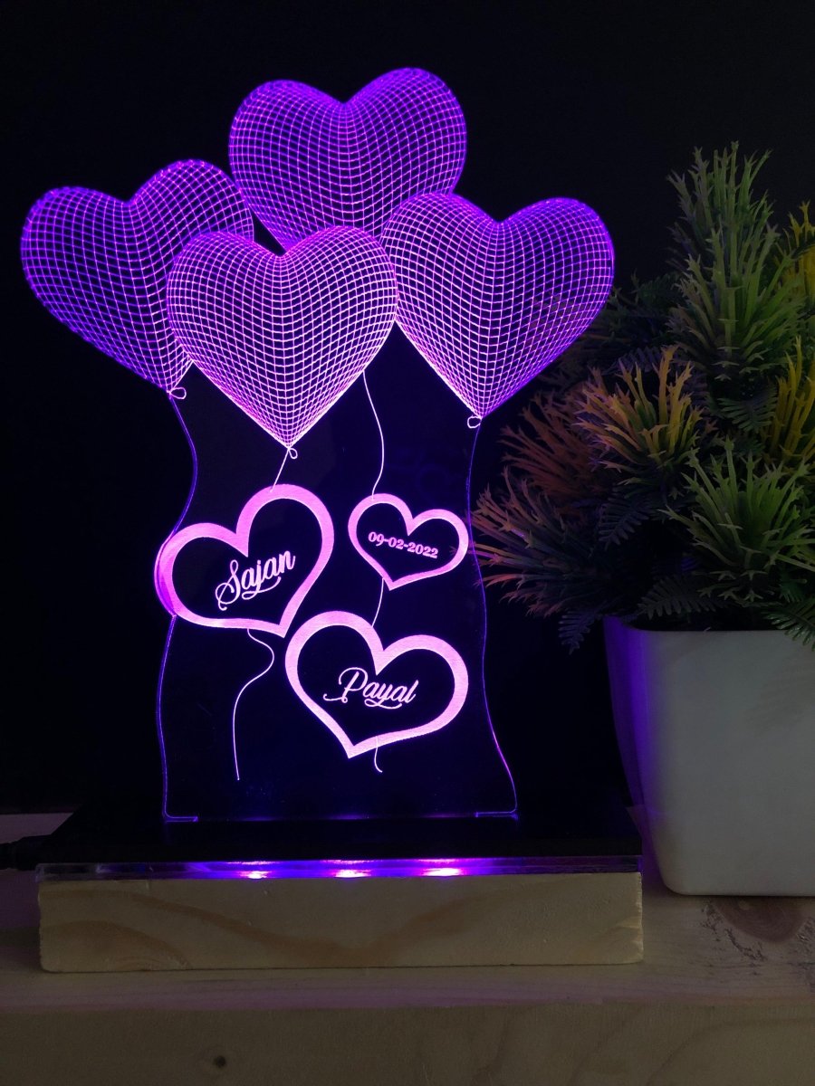 4 Heart 3D Illusion Lamp with any Name and Date - The MB Prints 4 Heart 3D Illusion Lamp with any Name and Date