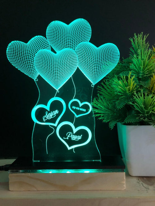 4 Heart 3D Illusion Lamp with any Name and Date - The MB Prints 4 Heart 3D Illusion Lamp with any Name and Date