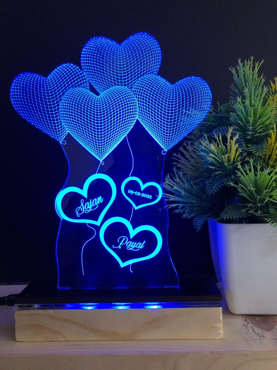 4 Heart 3D Illusion Lamp with any Name and Date - The MB Prints 4 Heart 3D Illusion Lamp with any Name and Date