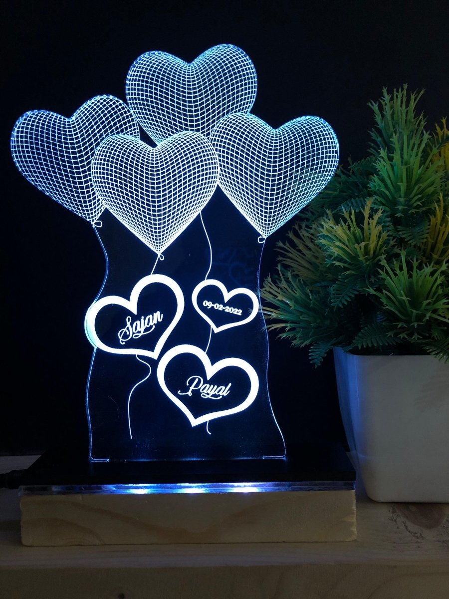 4 Heart 3D Illusion Lamp with any Name and Date - The MB Prints 4 Heart 3D Illusion Lamp with any Name and Date