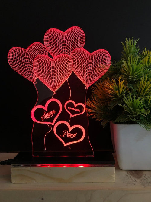 4 Heart 3D Illusion Lamp with any Name and Date - The MB Prints 4 Heart 3D Illusion Lamp with any Name and Date