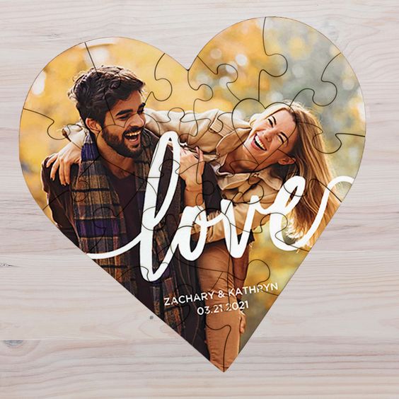 Love in Script Heart Shaped Puzzle
