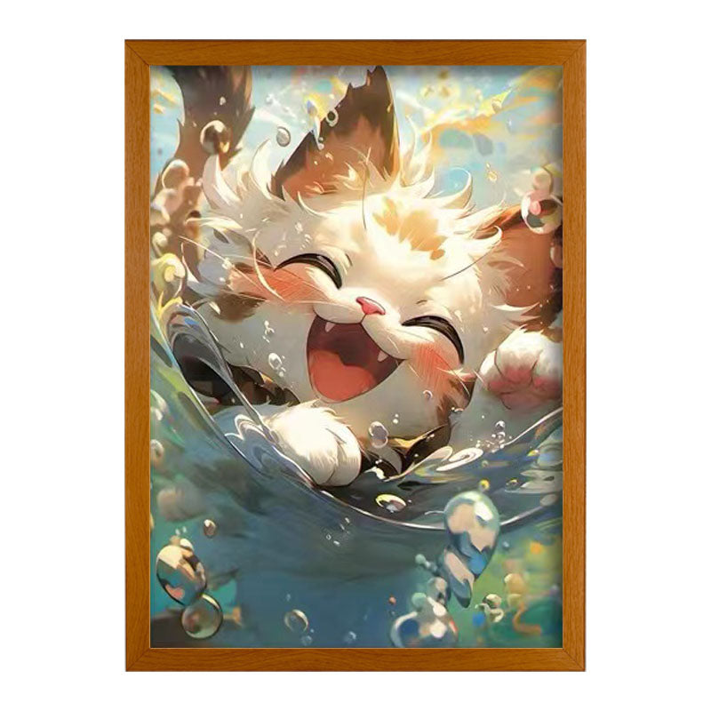 Joyful Water Kitten Light Painting Artwork 4D Lamp