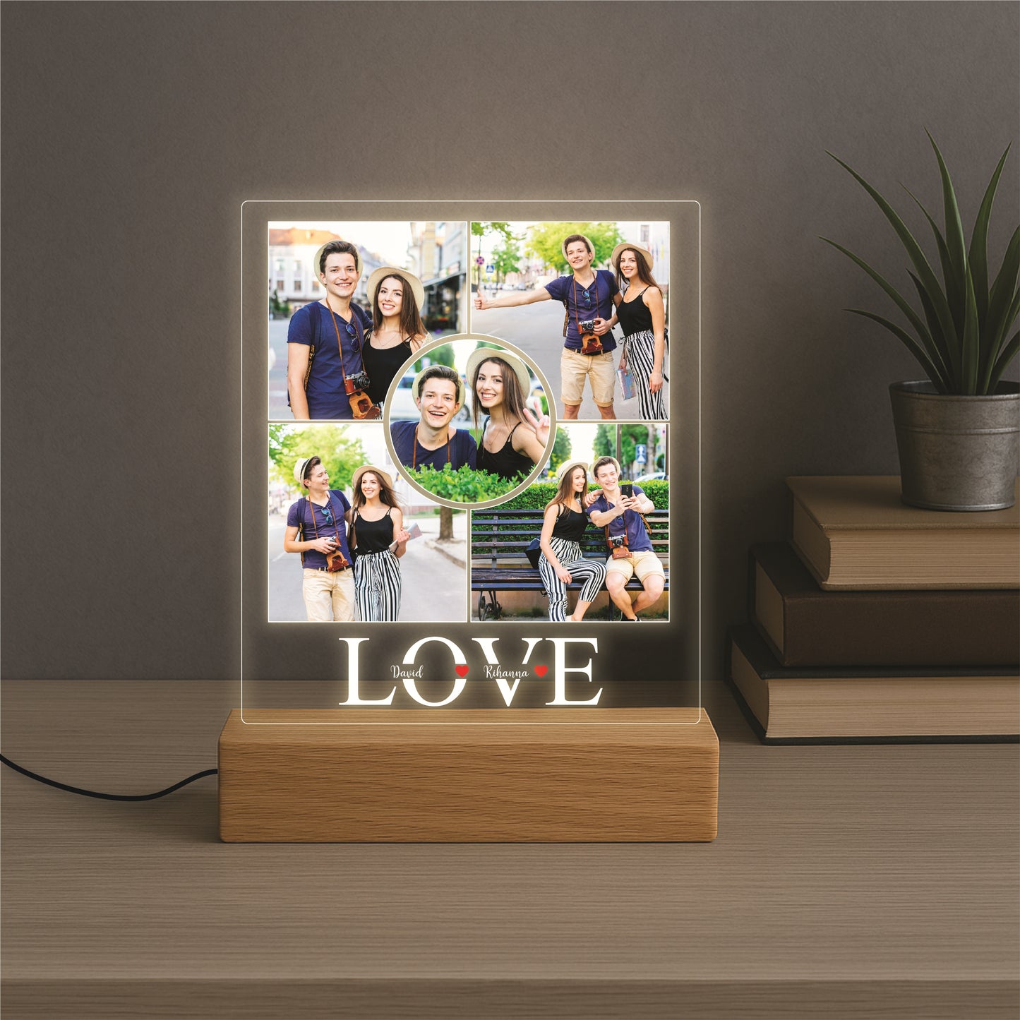 Love Collage Lamp  with 5 Pictures and Couple Name