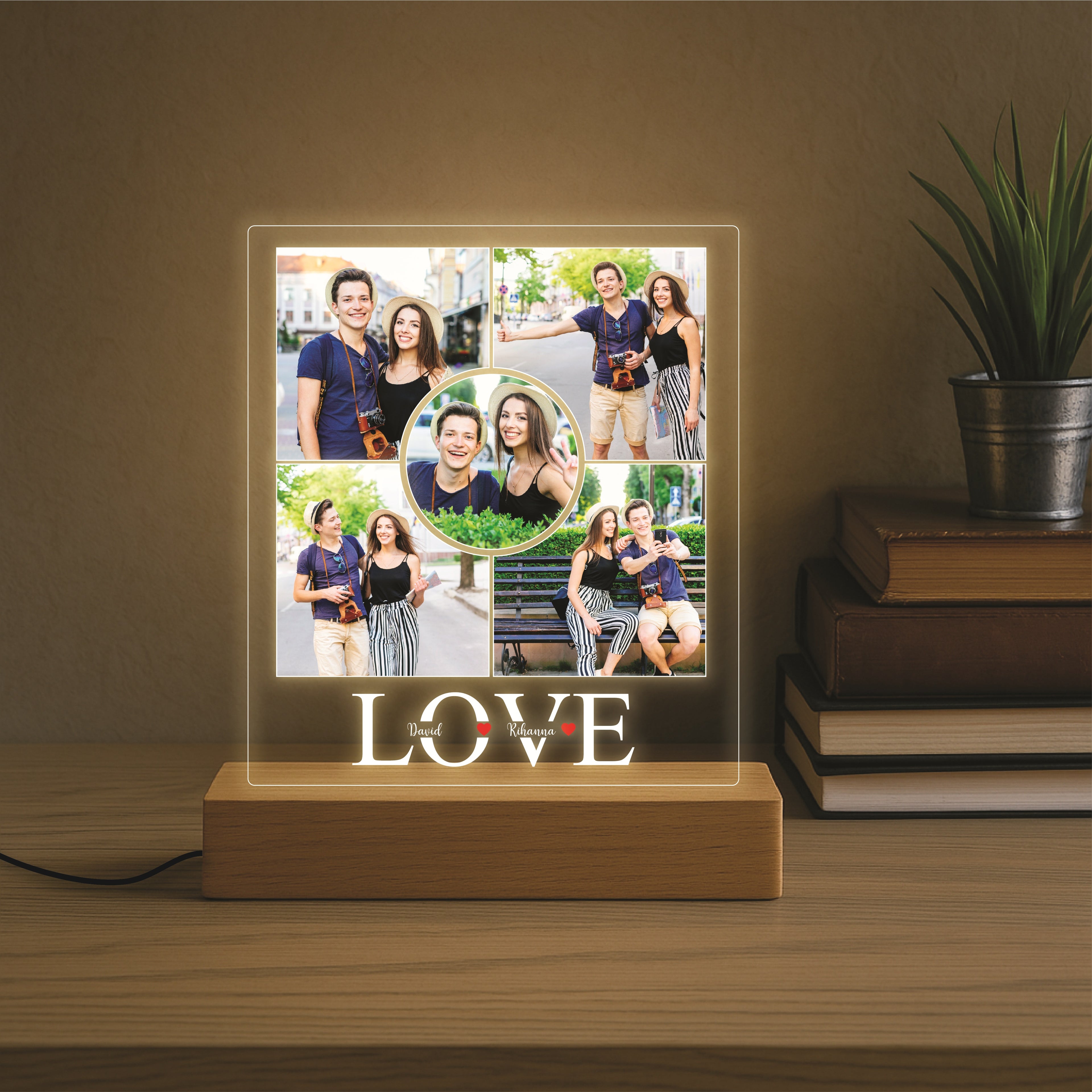 Love Collage Lamp  with 5 Pictures and Couple Name
