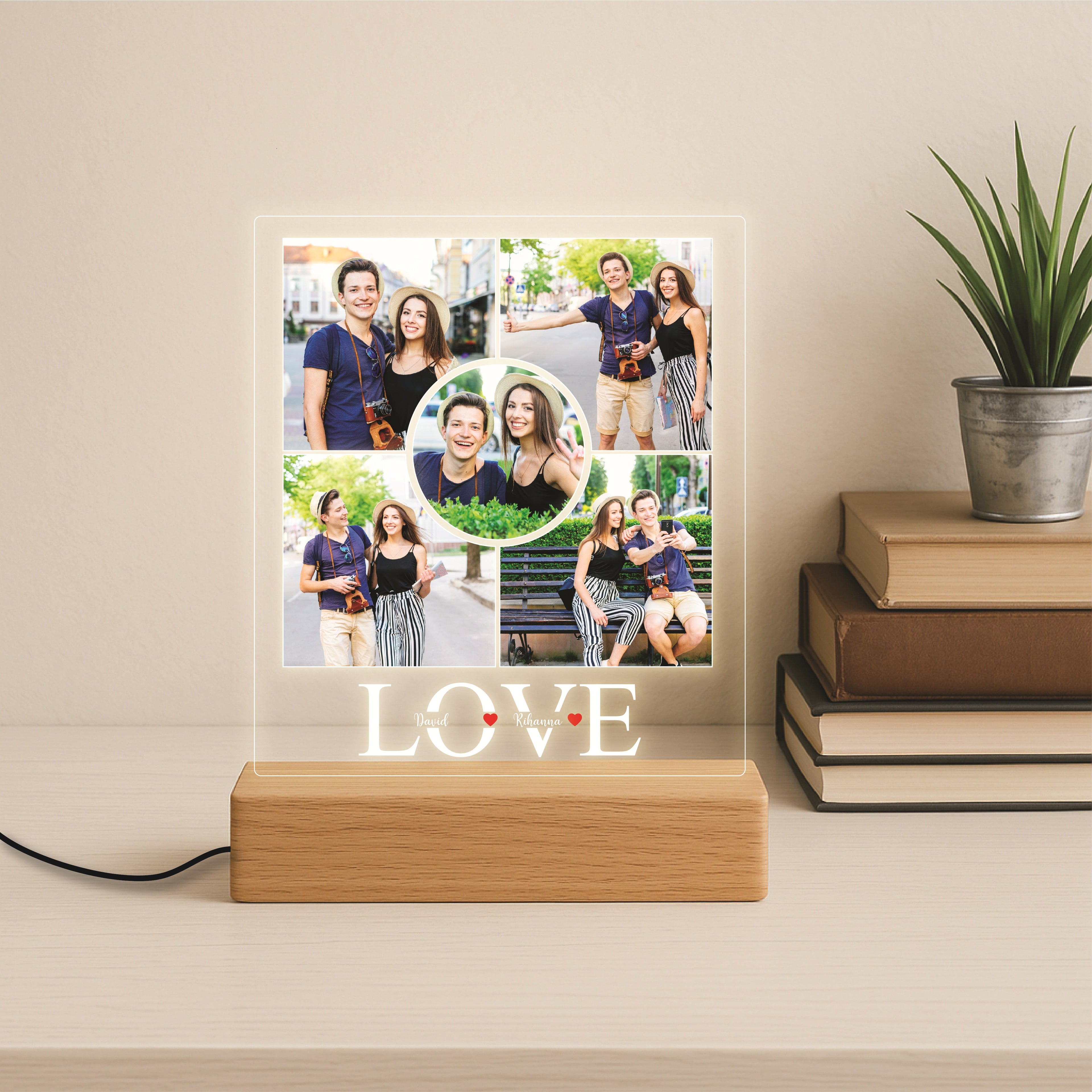 Love Collage Lamp  with 5 Pictures and Couple Name