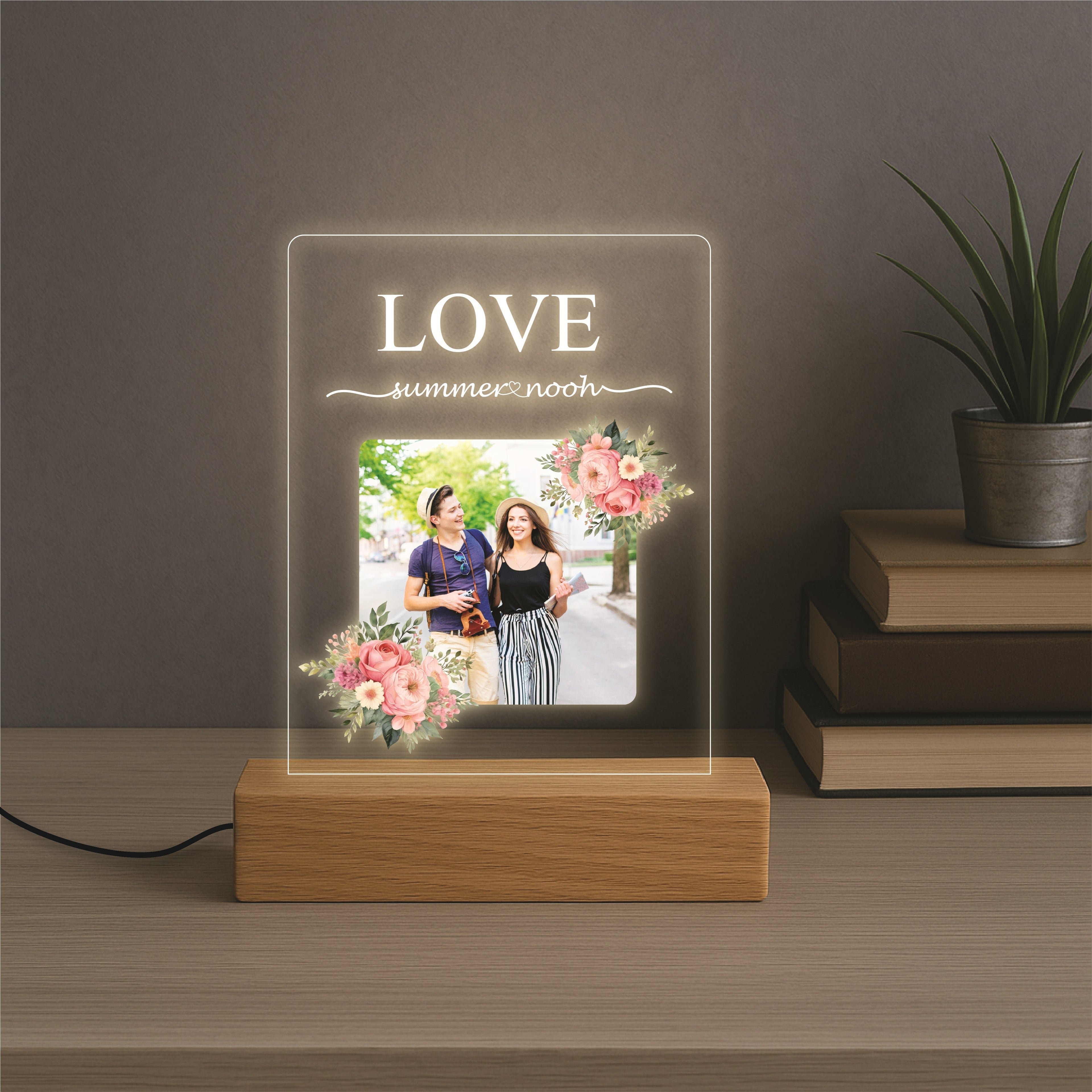 Floral Love Lamp with Custom Picture and Text