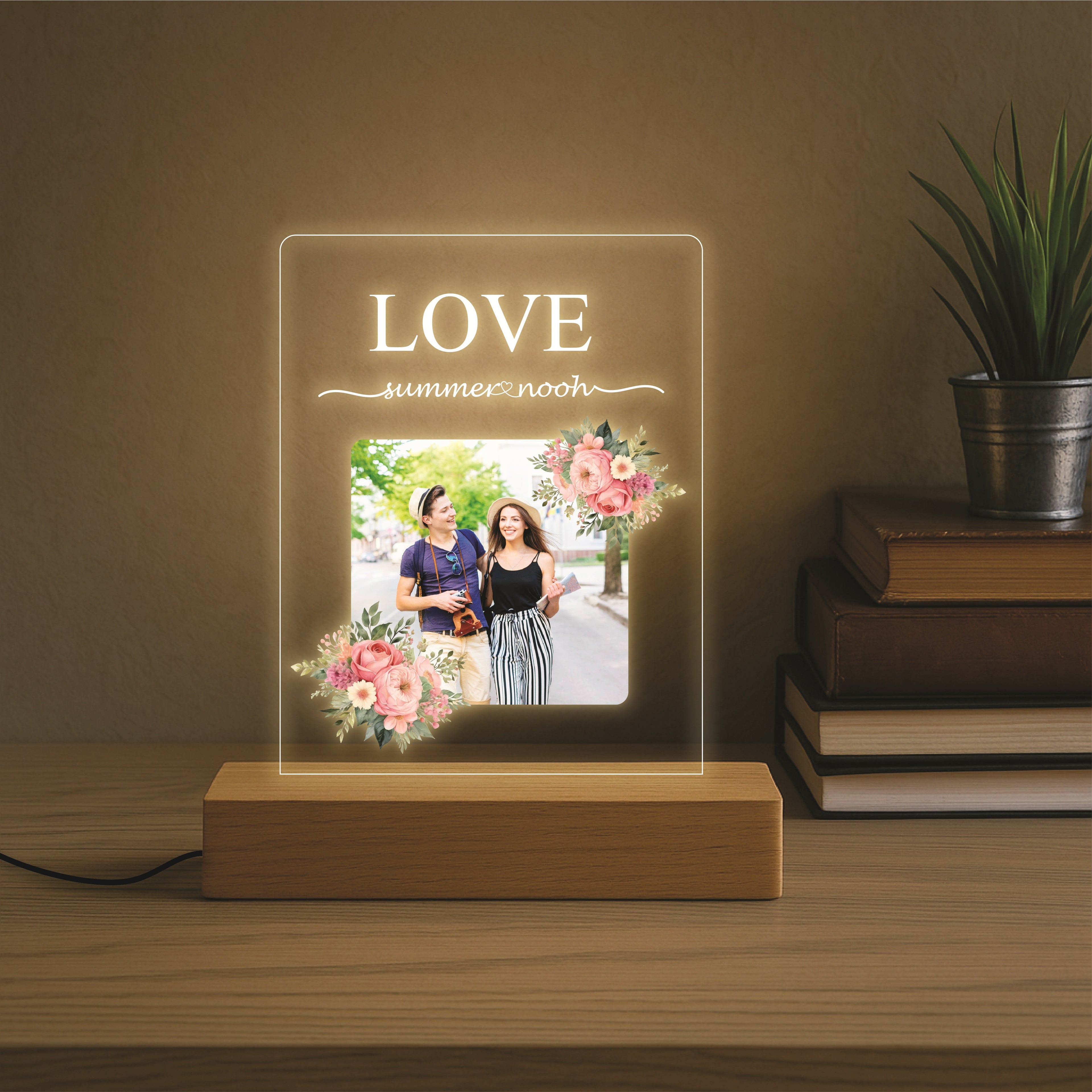 Floral Love Lamp with Custom Picture and Text
