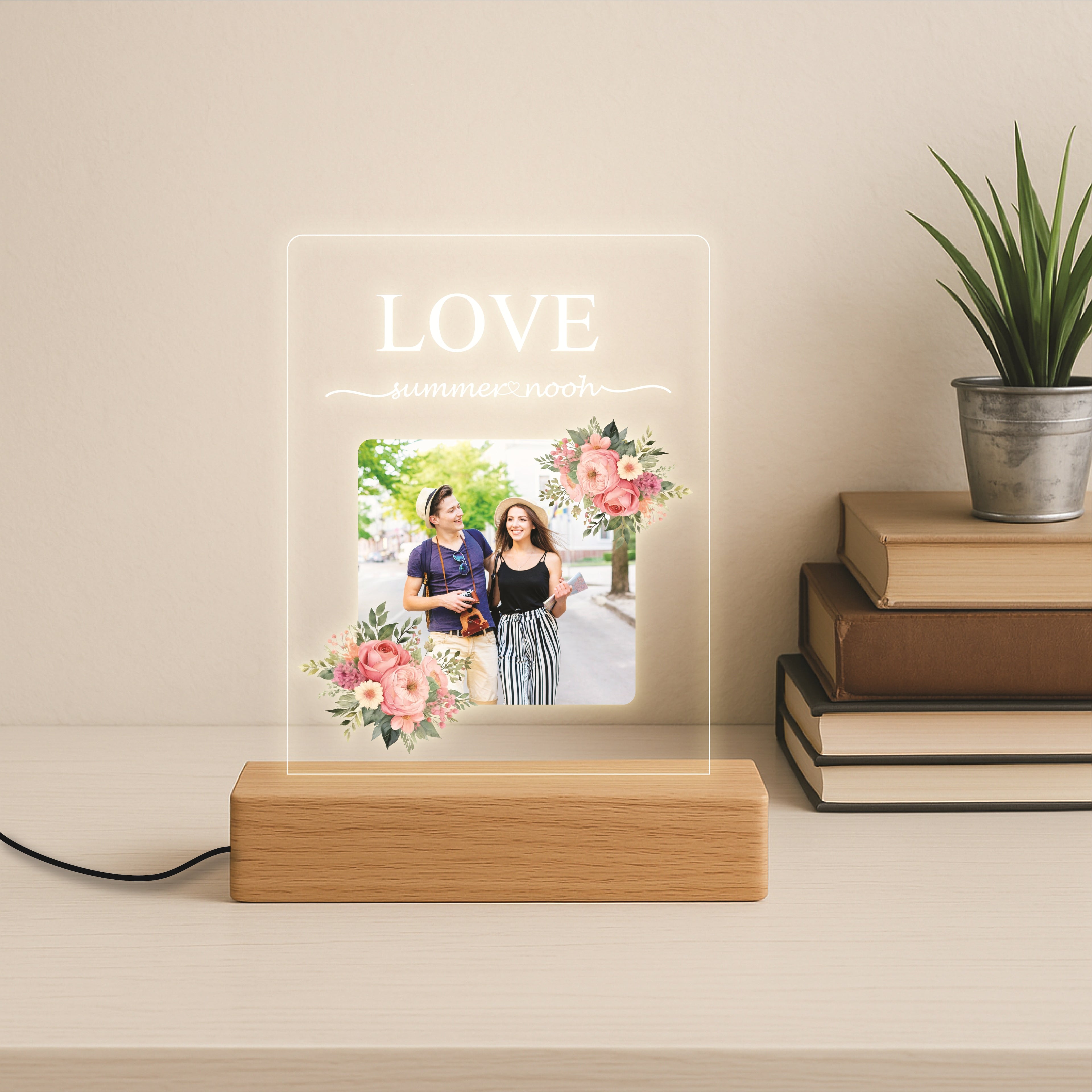 Floral Love Lamp with Custom Picture and Text