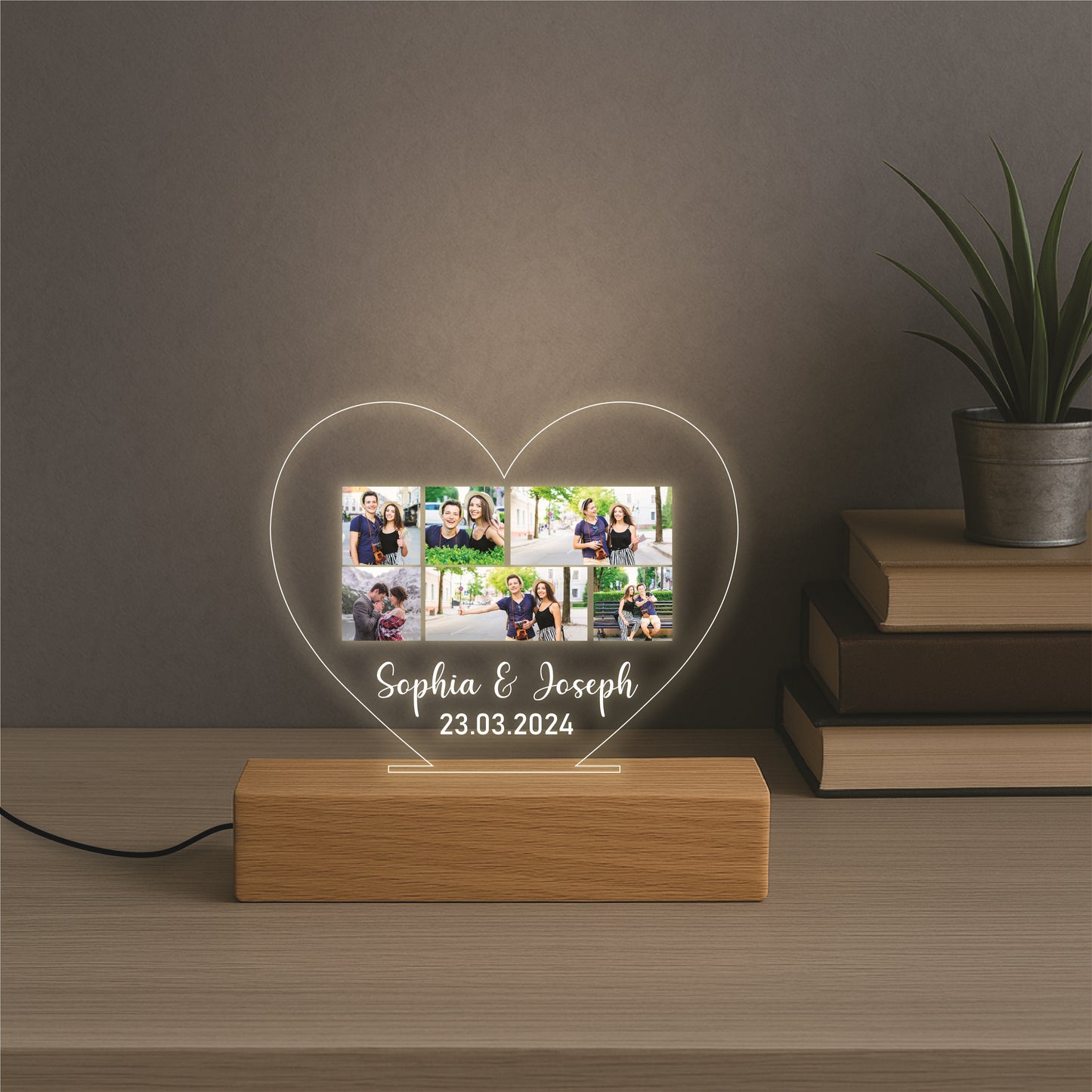 Couple Heart Collage Lamp with 6 Custom picture and text