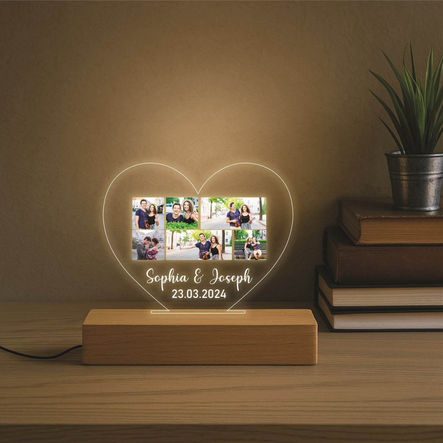 Couple Heart Collage Lamp with 6 Custom picture and text