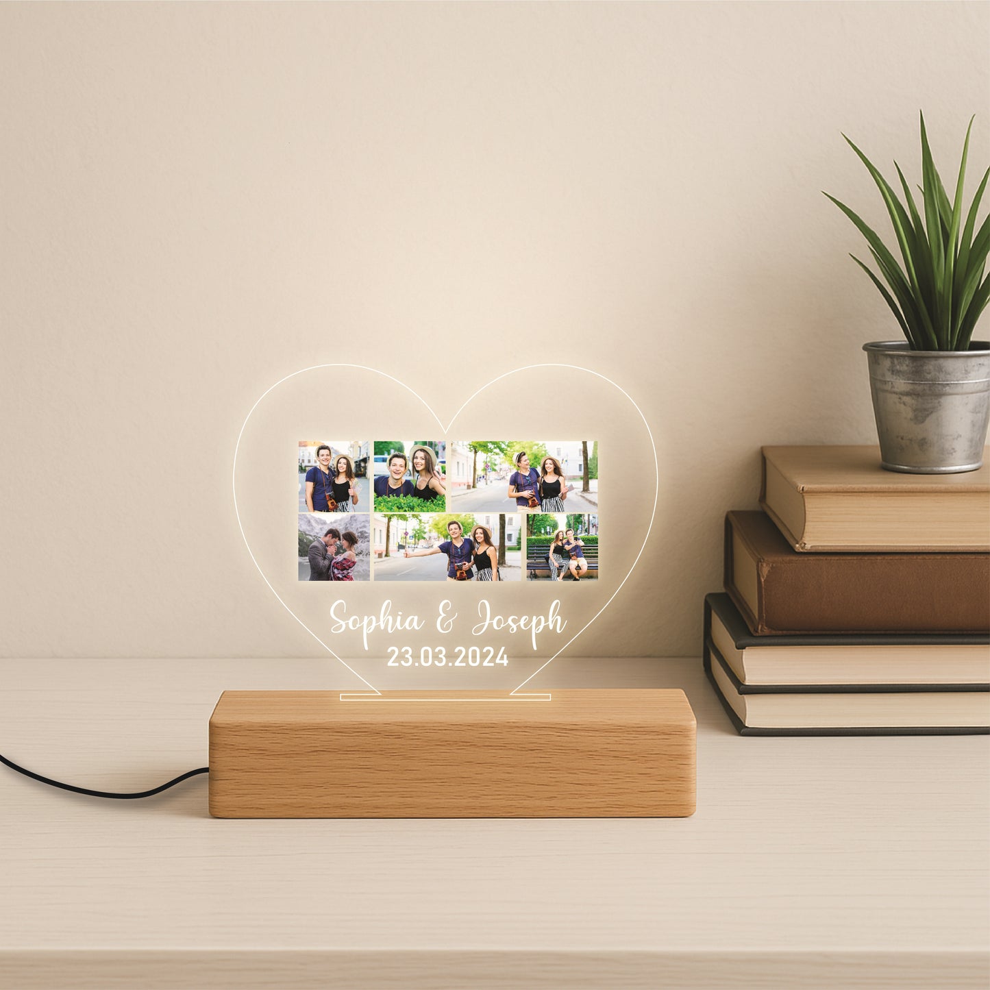 Couple Heart Collage Lamp with 6 Custom picture and text