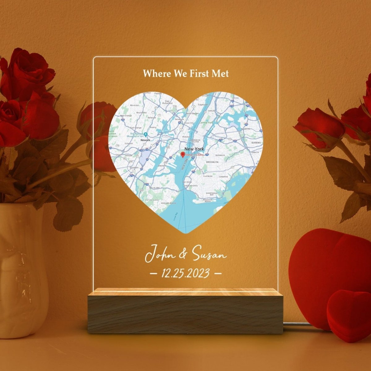 Custom Map Heart Night Light - The MB Prints Custom Map Heart Night Light