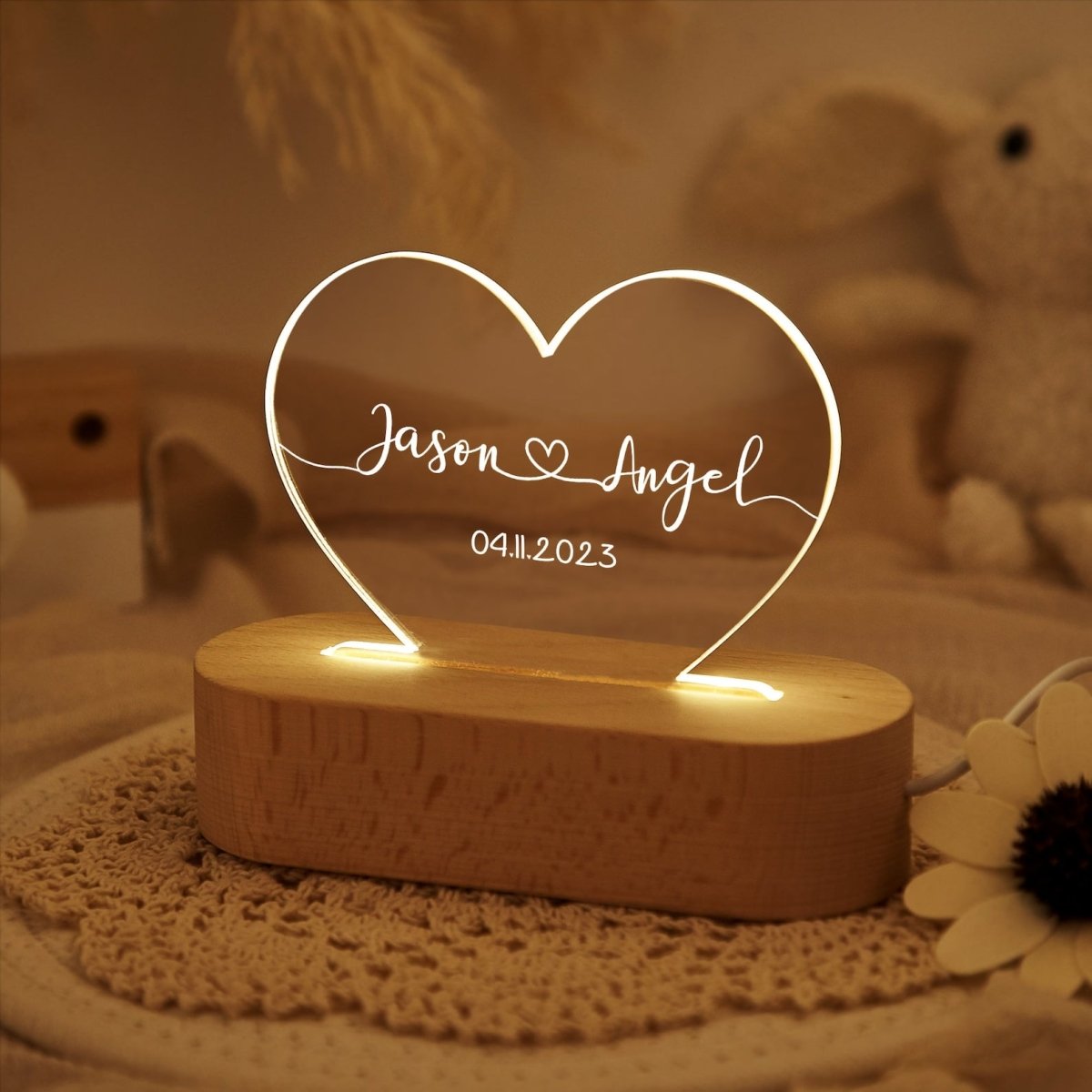 Custom Name Night Light with dates - The MB Prints Custom Name Night Light with dates