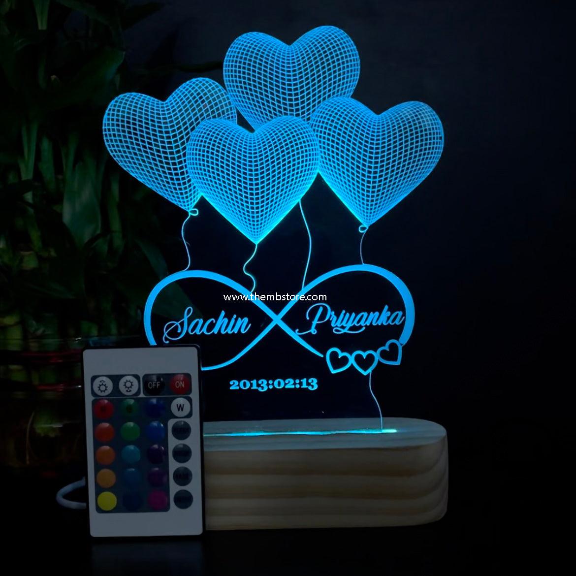 Customizable 4 Heart Illusion Lamp (Round Base) - The MB Prints Customizable 4 Heart Illusion Lamp (Round Base)