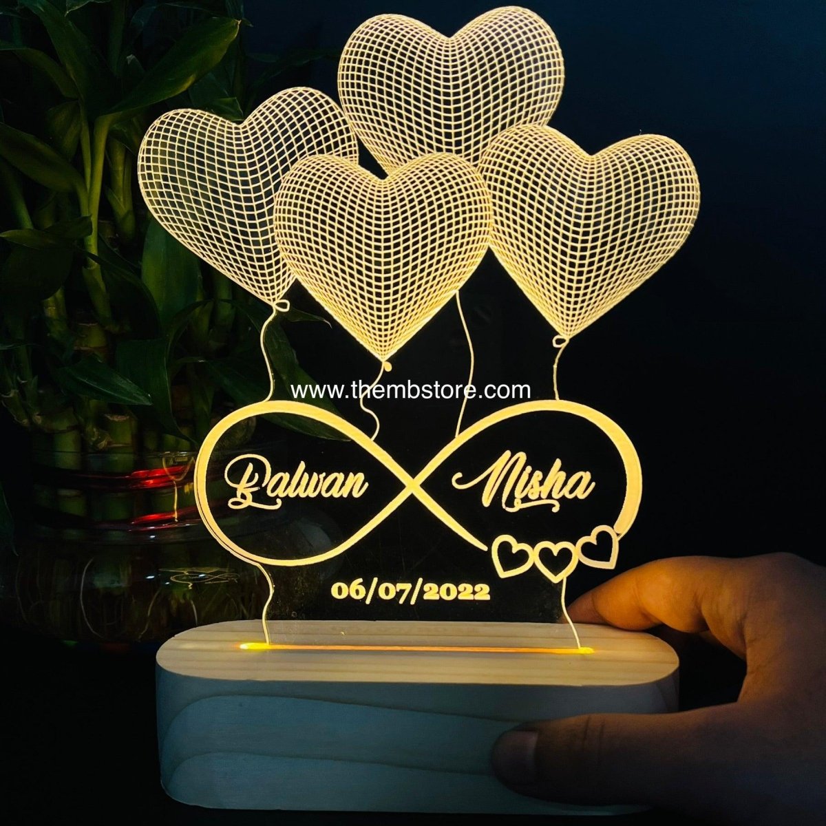 Customizable 4 Heart Illusion Lamp (Round Base) - The MB Prints Customizable 4 Heart Illusion Lamp (Round Base)