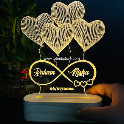 Customizable 4 Heart Illusion Lamp (Round Base) - The MB Prints Customizable 4 Heart Illusion Lamp (Round Base)