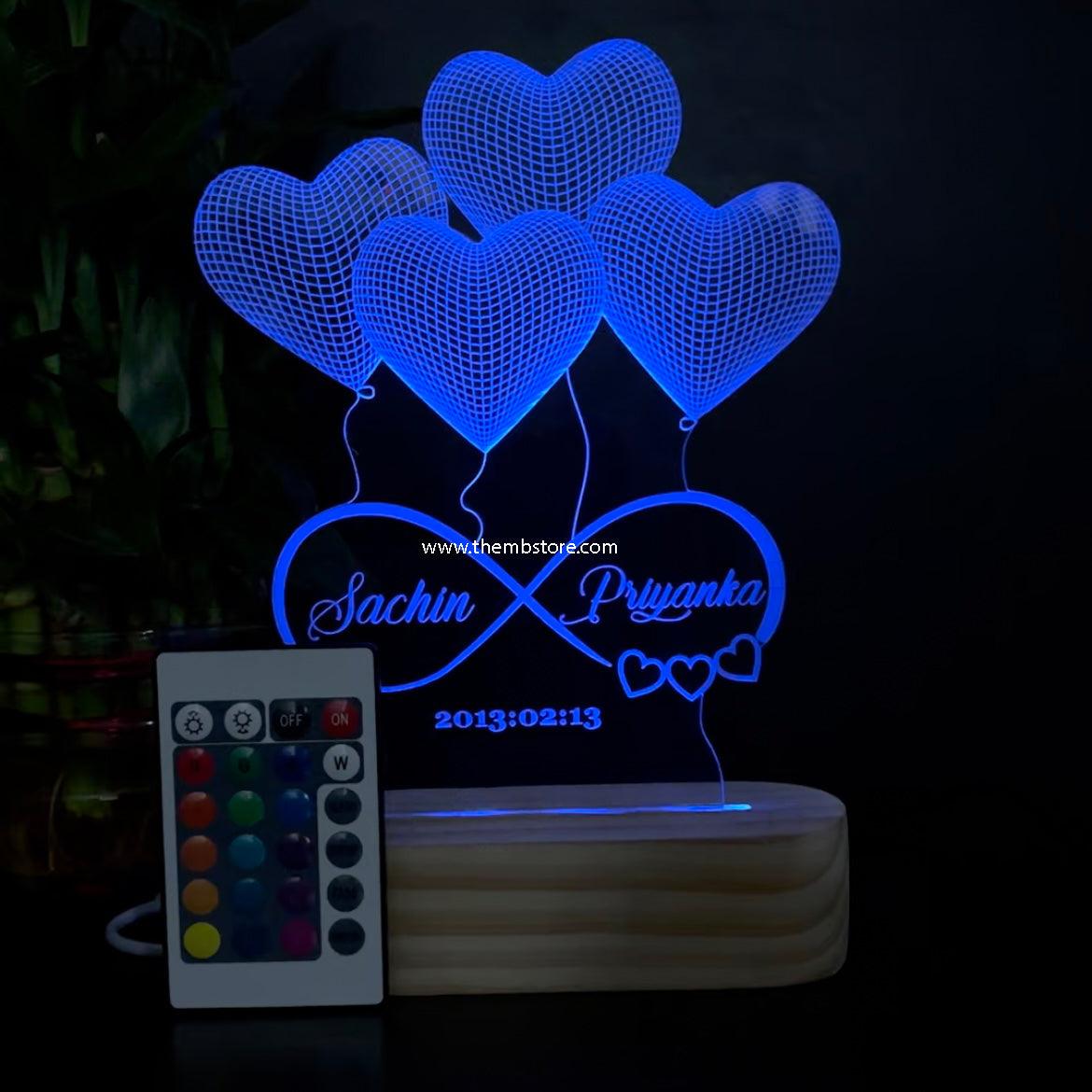 Customizable 4 Heart Illusion Lamp (Round Base) - The MB Prints Customizable 4 Heart Illusion Lamp (Round Base)