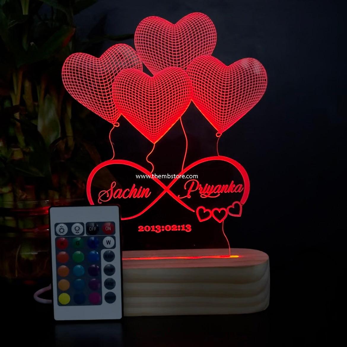 Customizable 4 Heart Illusion Lamp (Round Base) - The MB Prints Customizable 4 Heart Illusion Lamp (Round Base)
