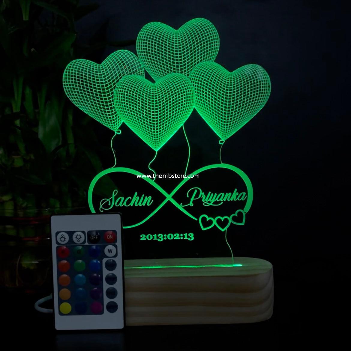 Customizable 4 Heart Illusion Lamp (Round Base) - The MB Prints Customizable 4 Heart Illusion Lamp (Round Base)