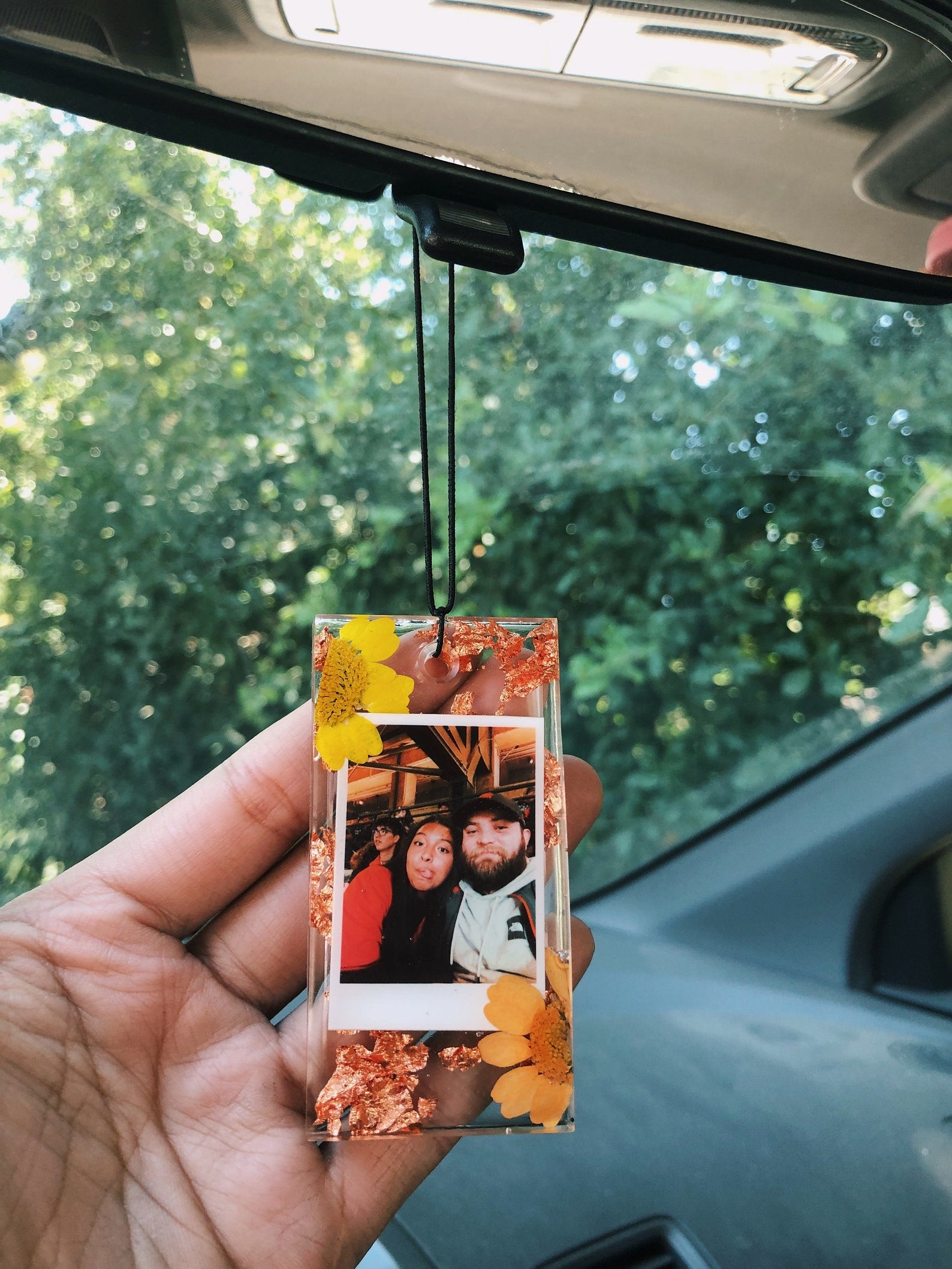 Custom photo rear view Flowery mirror car charm