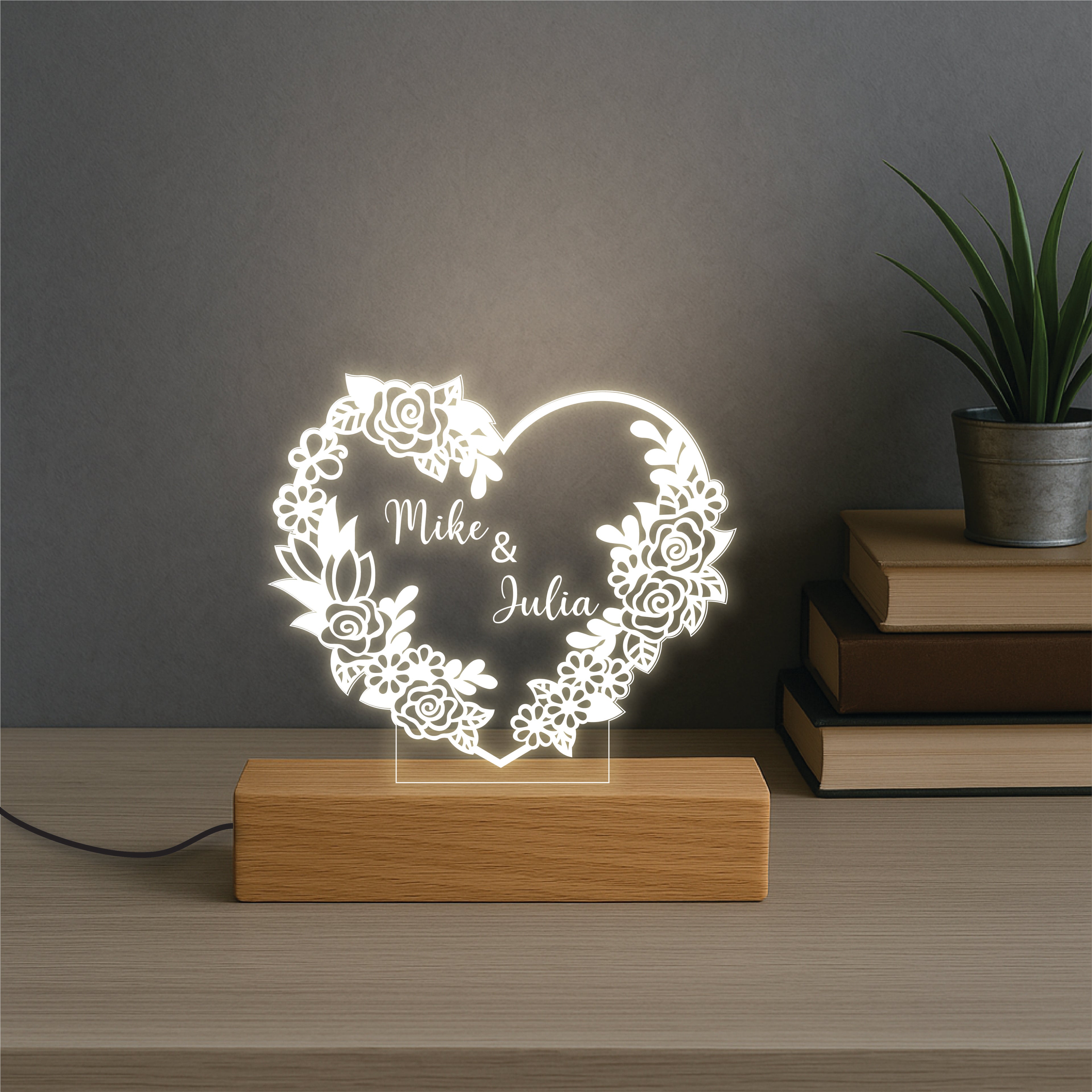 Floral Custom Couple Name Lamp