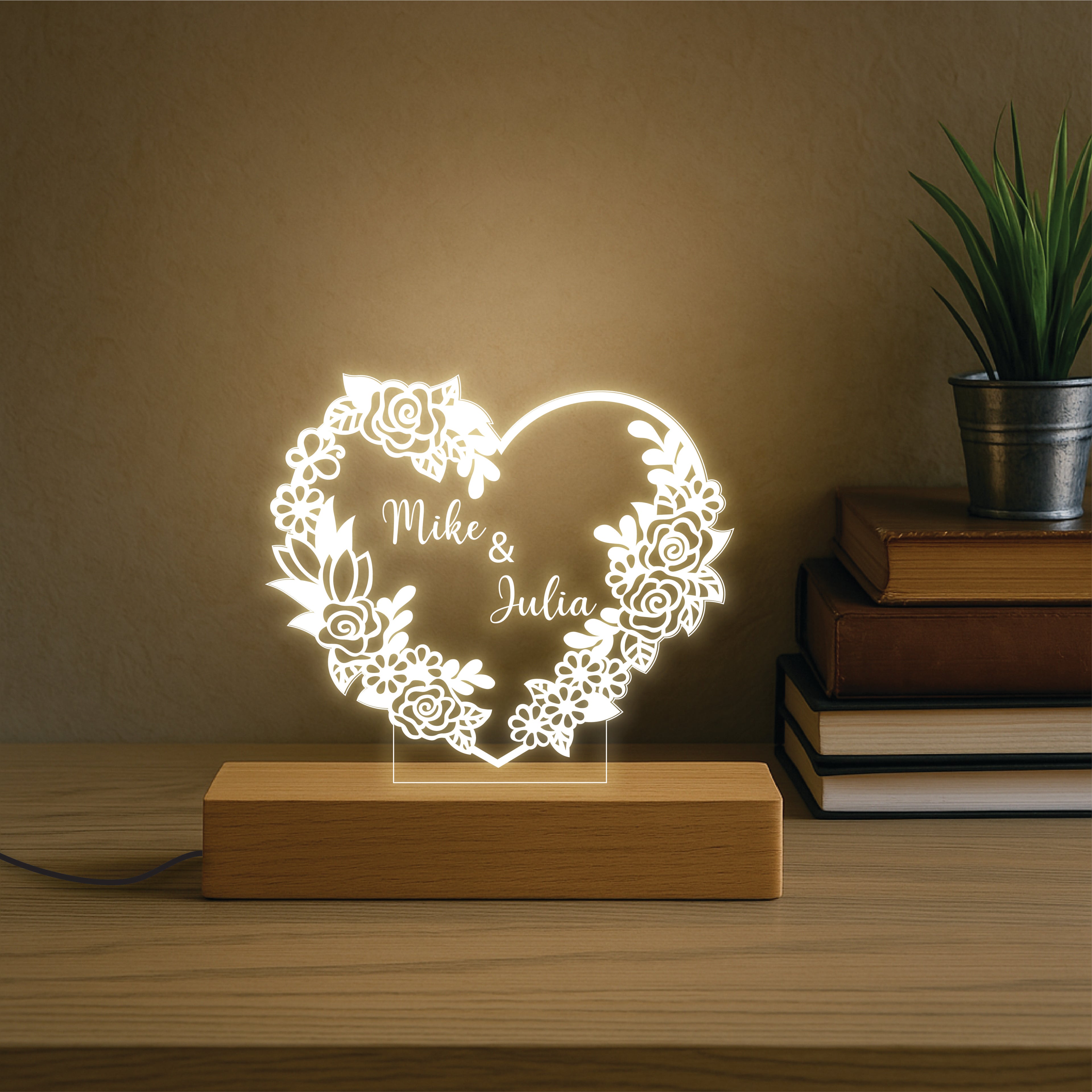 Floral Custom Couple Name Lamp