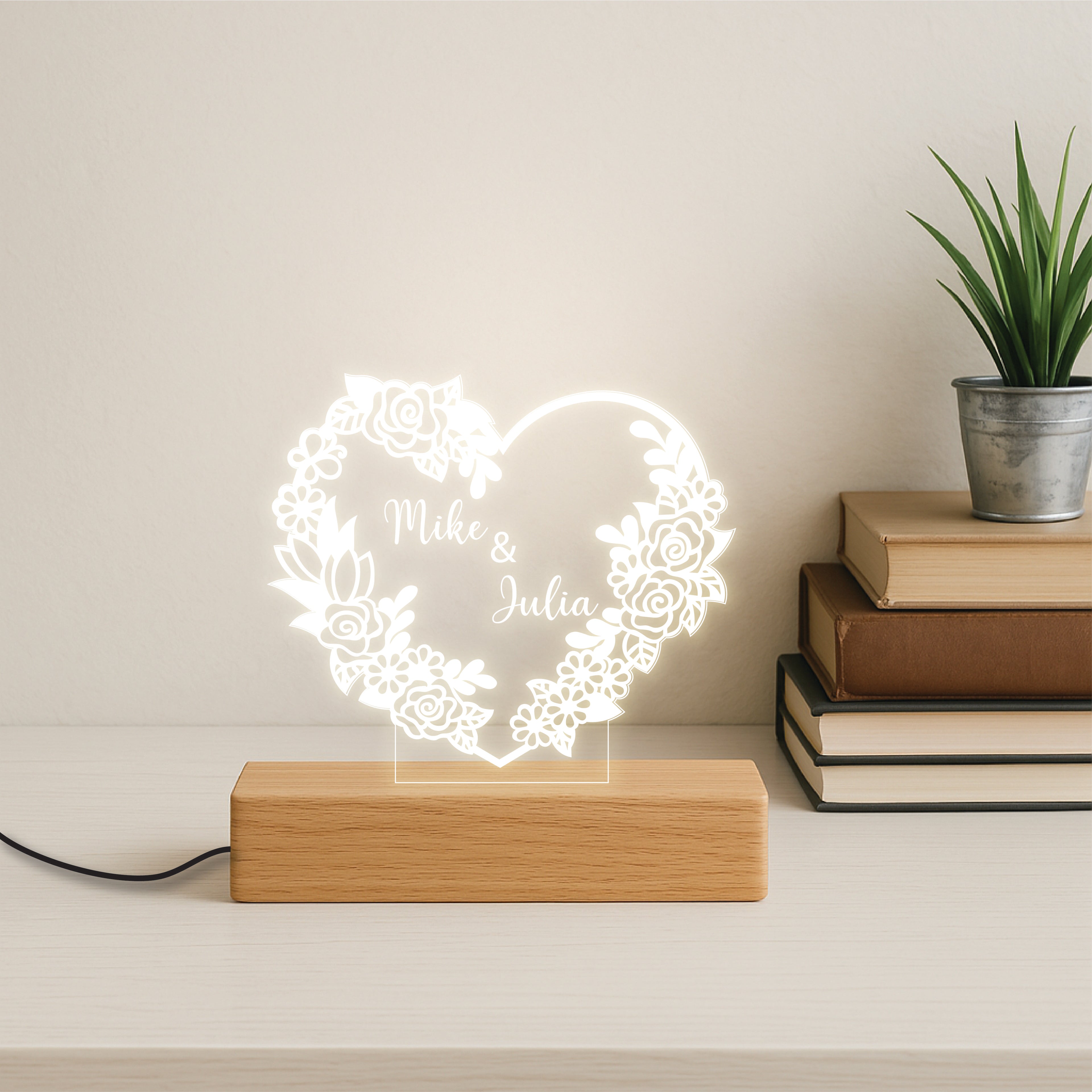 Floral Custom Couple Name Lamp