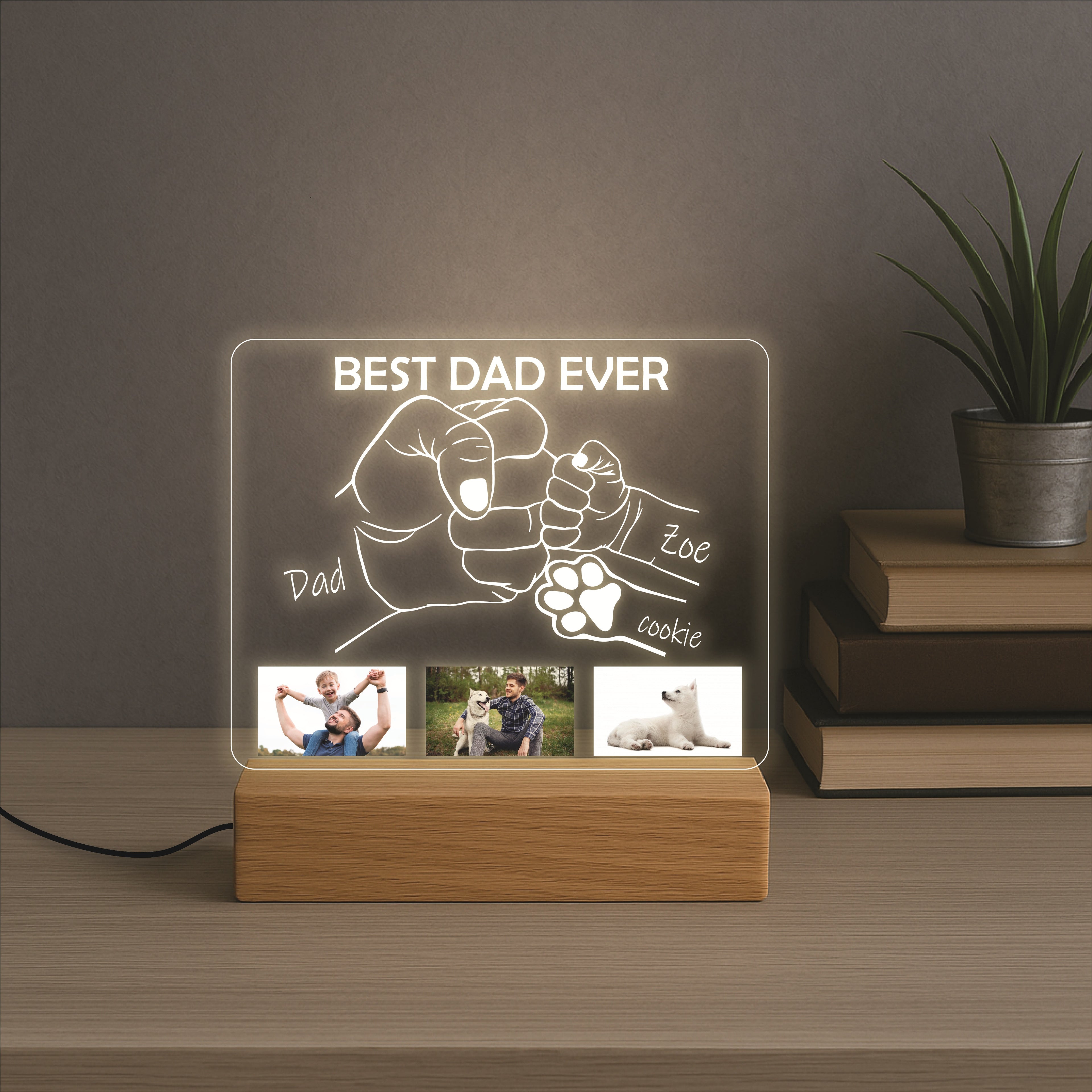 Best Dad Ever With 3 Custom Pic LED Lamp
