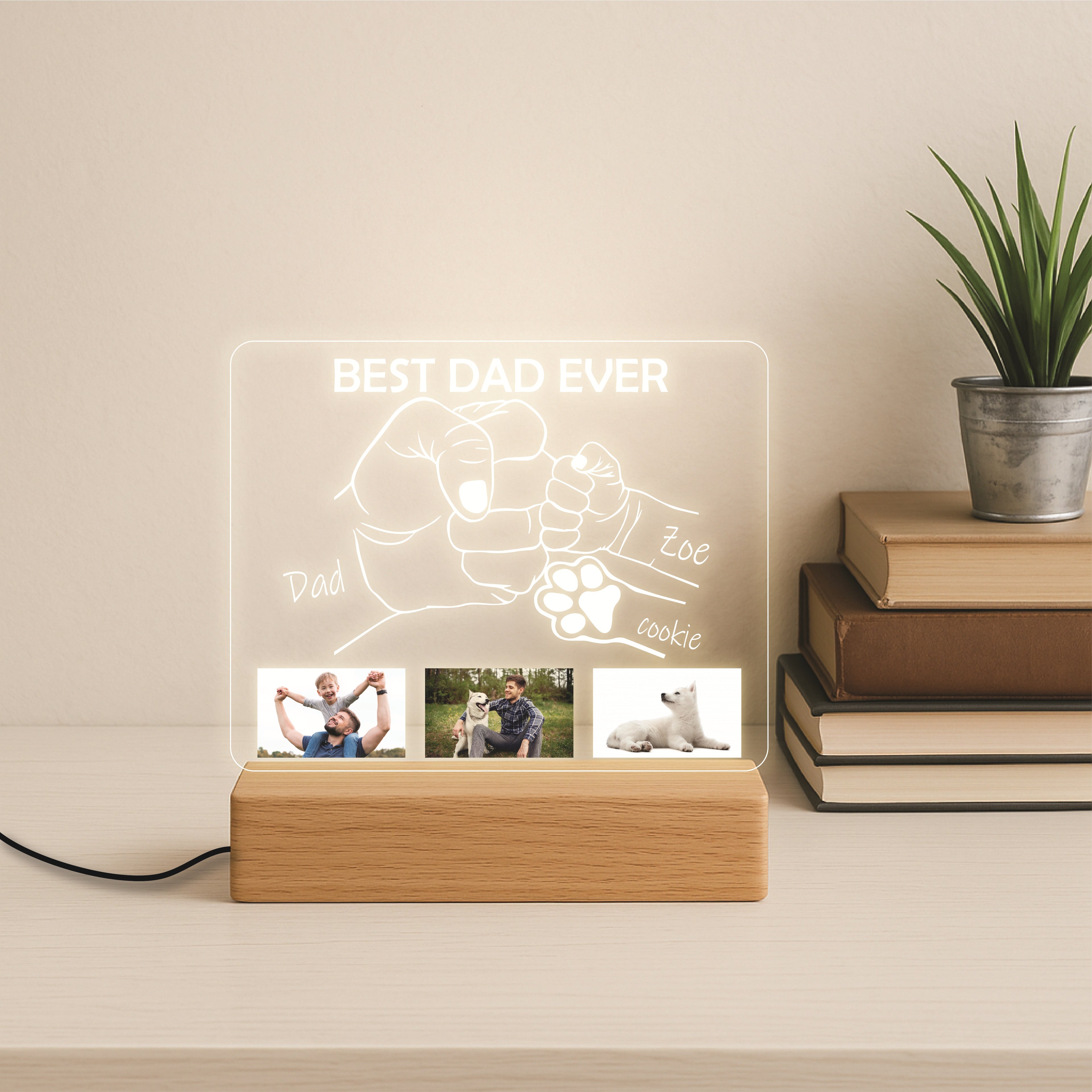 Best Dad Ever With 3 Custom Pic LED Lamp