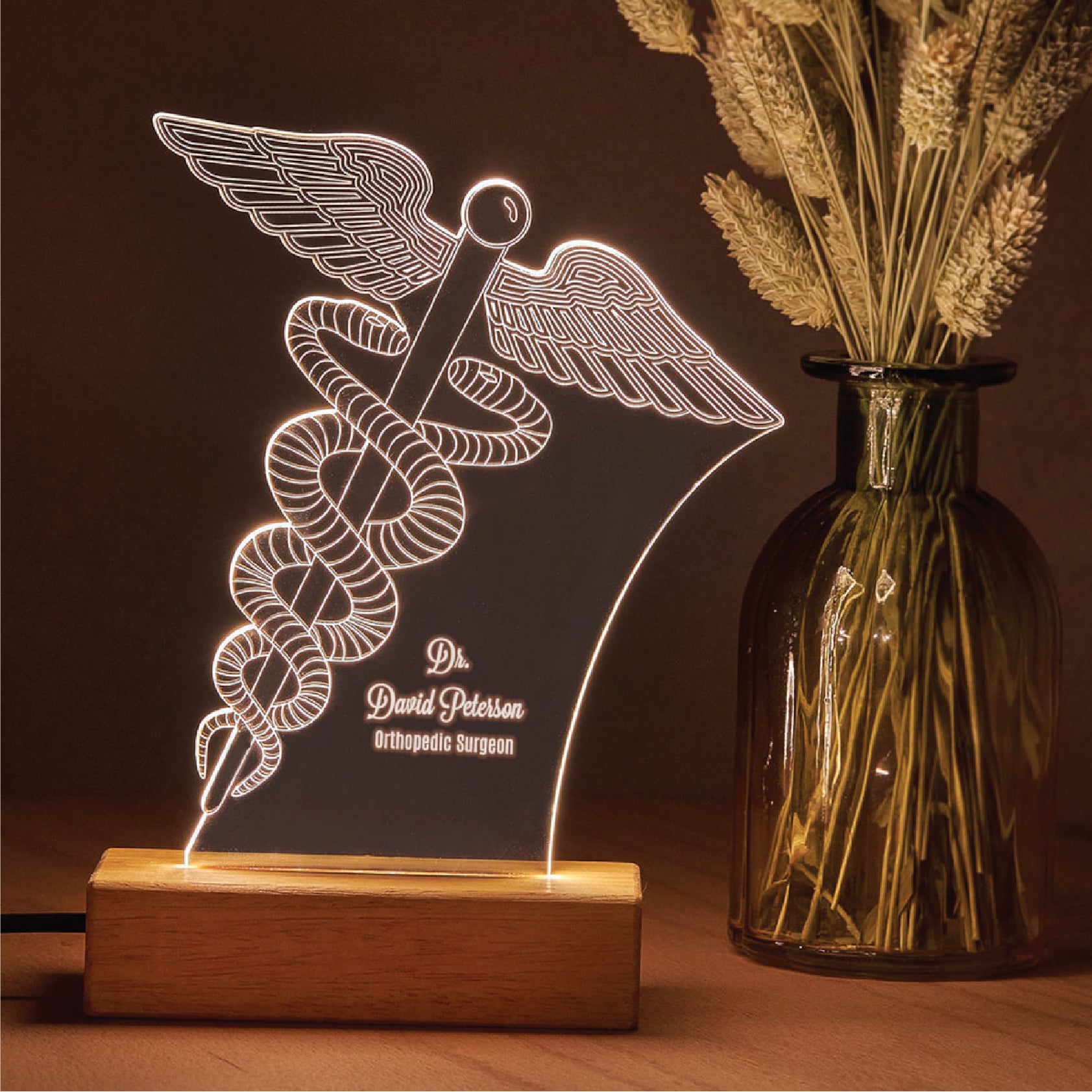 Personalized Desk Lamp with Medicine Sign as Thank You Gift for Doctor. Perfect Doctor Gift Customized Led Light.
